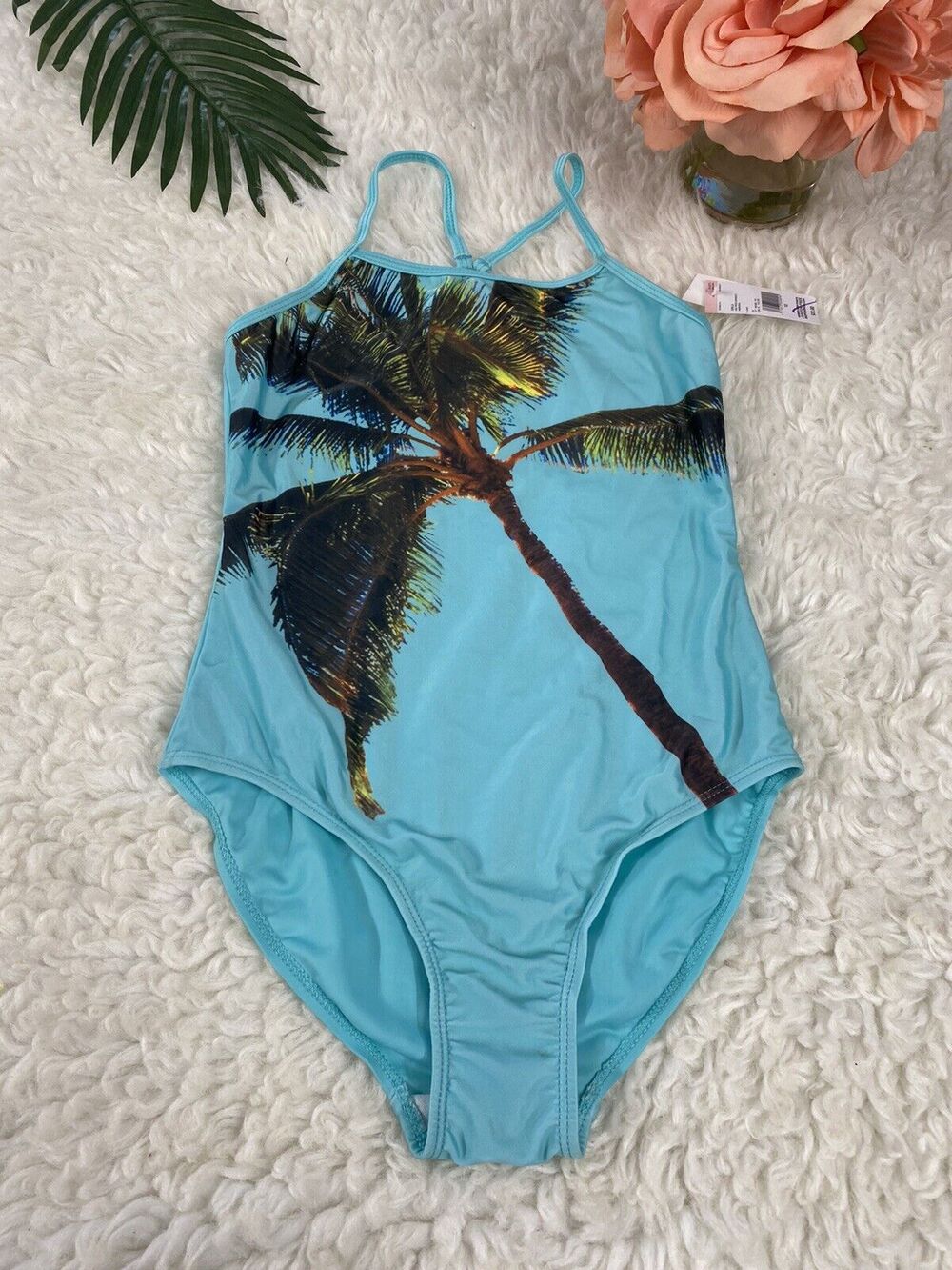 NWT Joe Boxer Girls Tropical Palm Tree One Piece Swimsuit AMBROSIA Size 12